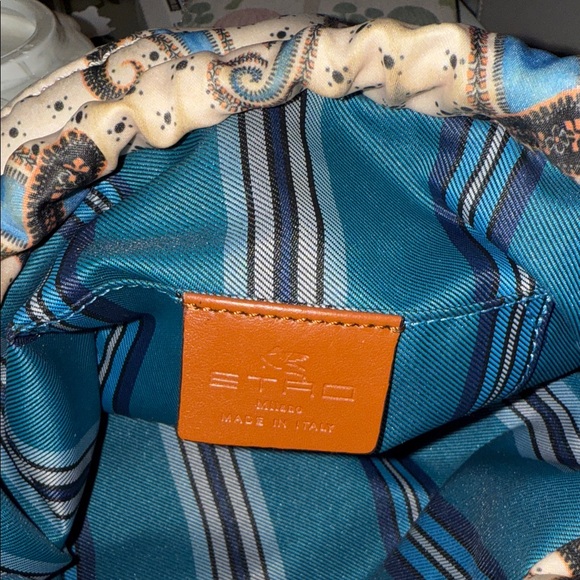 ETRO Milano Paisley Drawstring Clutch with Brown Leather Accents - Picture 8 of 16